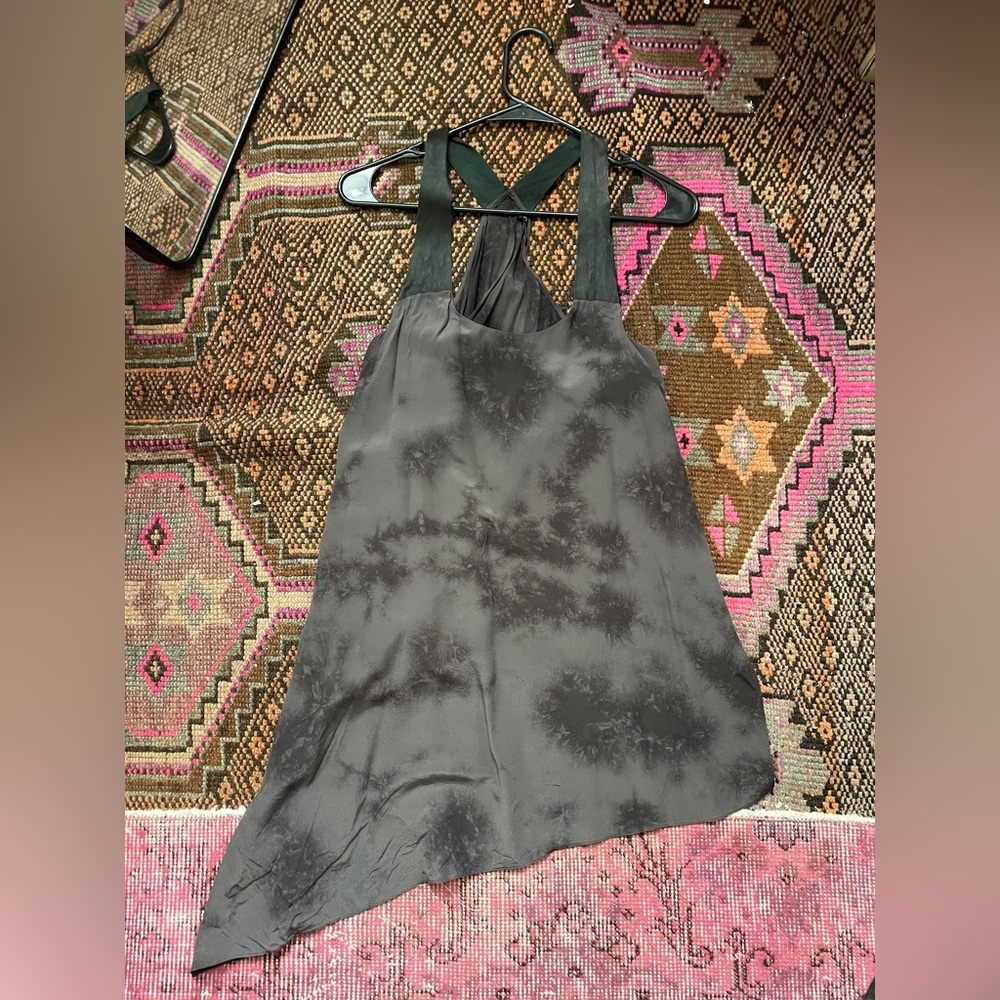Eileen Fisher 100% Silk and leather strap tank top